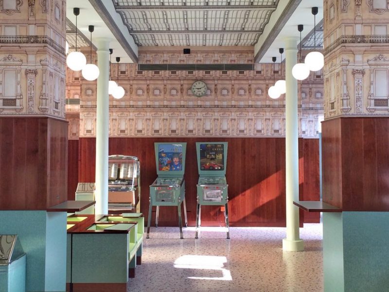 pinball machine wes anderson cafe italy