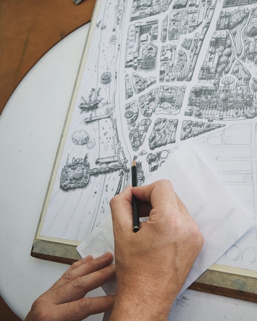 brighton map print illustration black and white