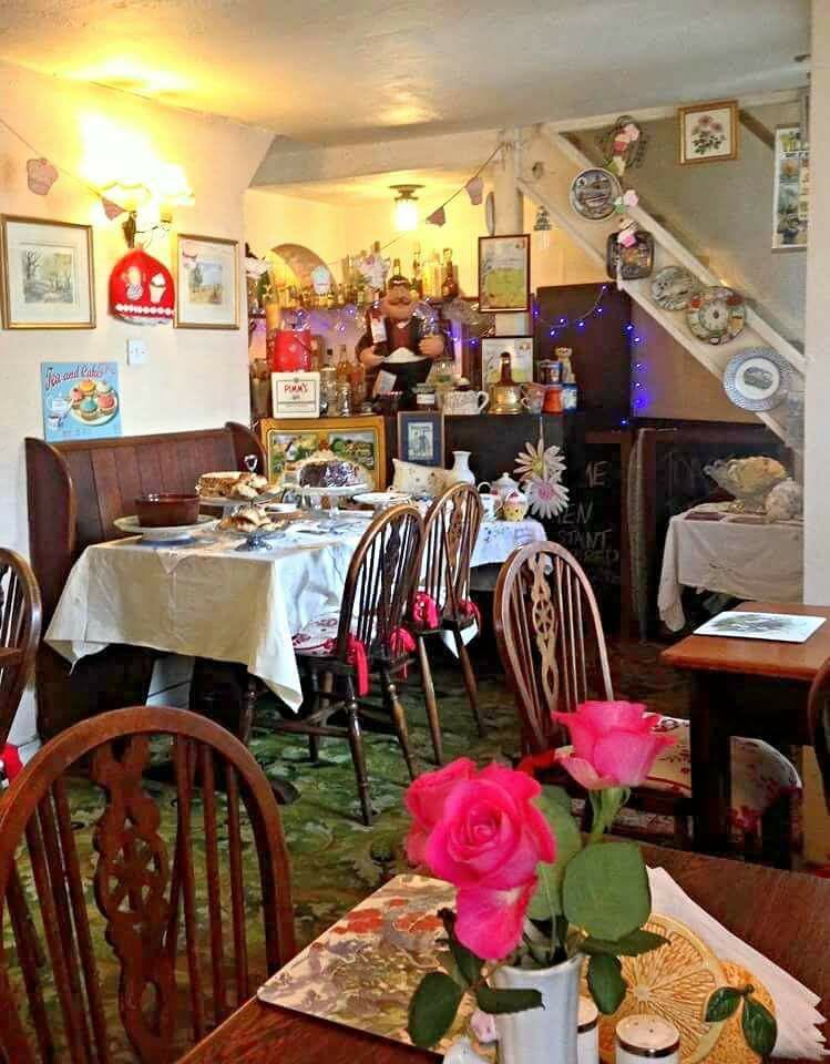 Chintzy dining room at The Trellis tea room in Rottingdean, Sussex