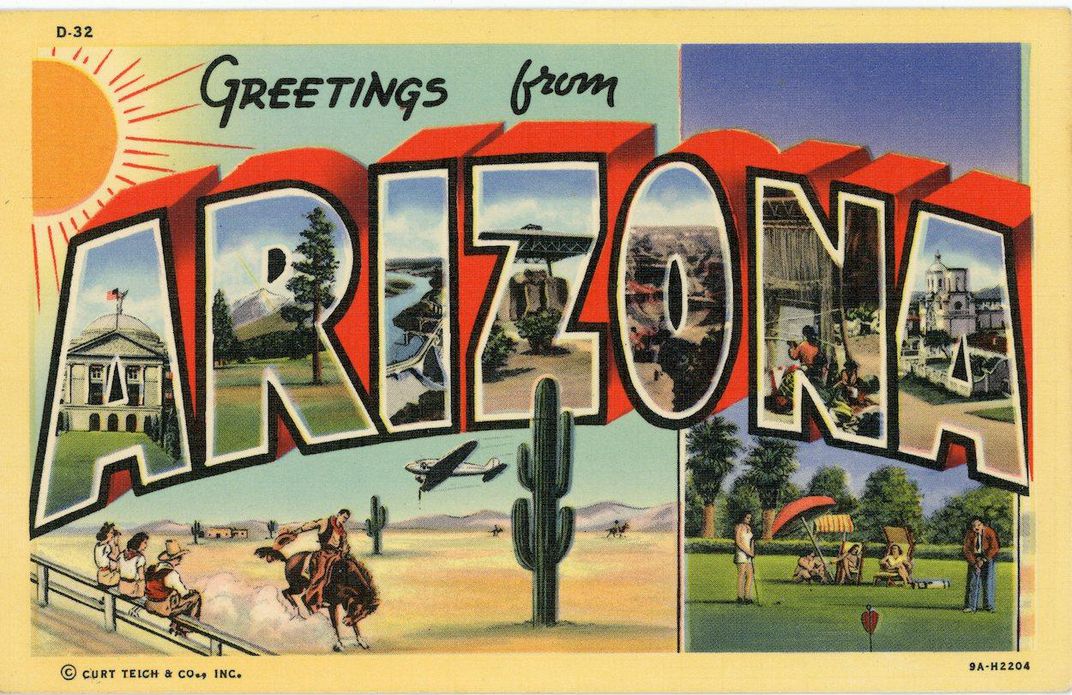 greetings from arizona vintage travel postcard