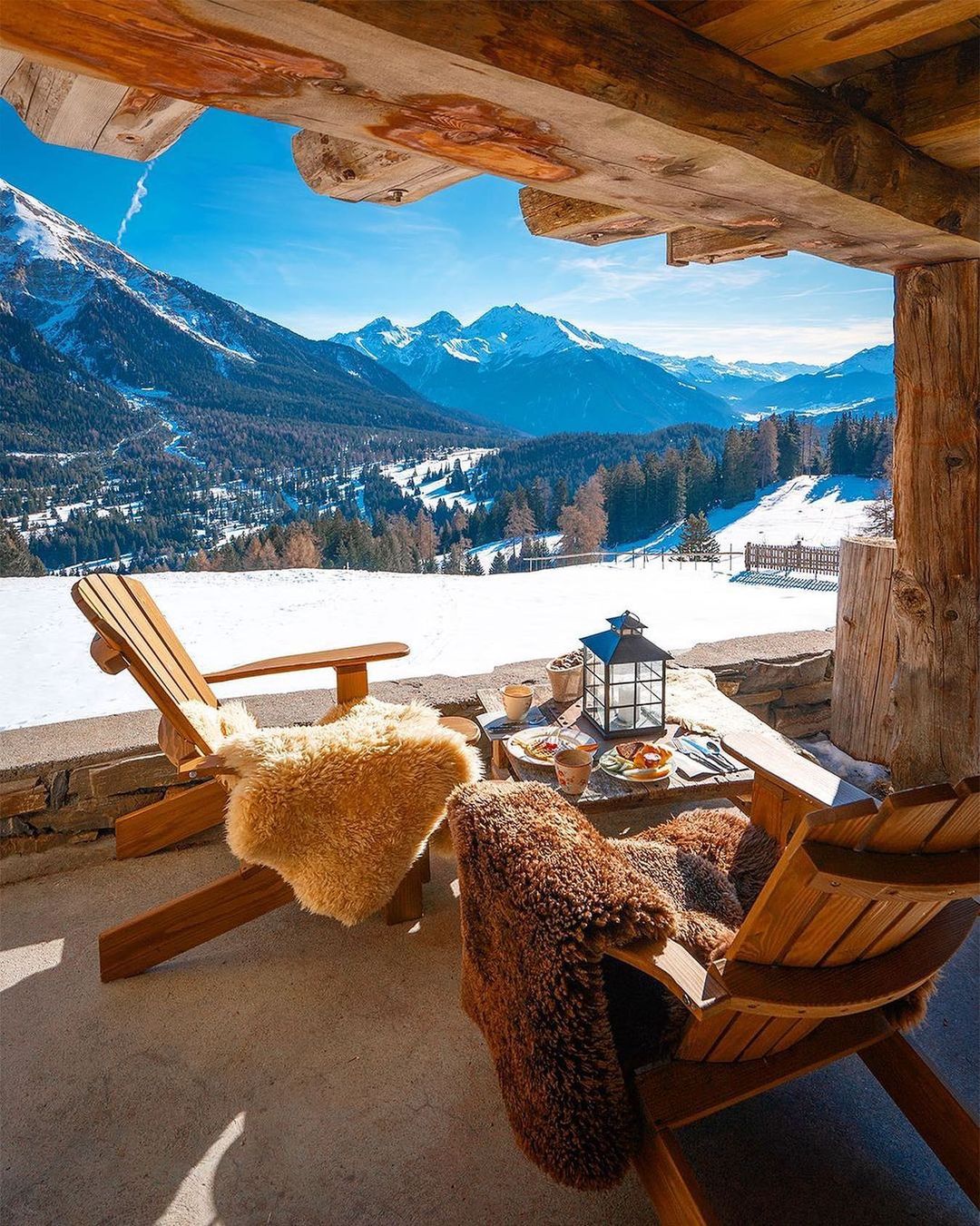 swiss mountain lodge view