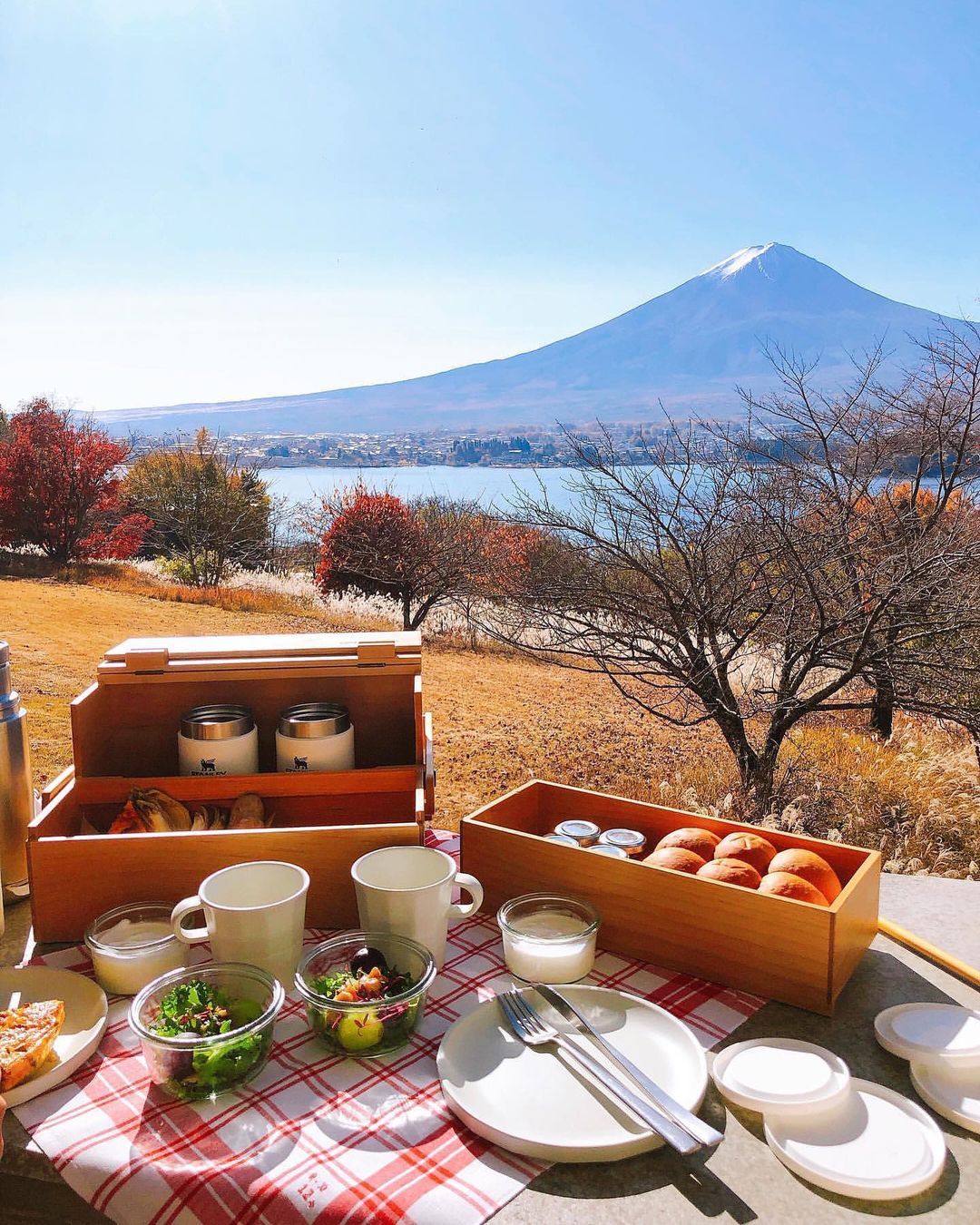 breakfast with a view of mount fuji