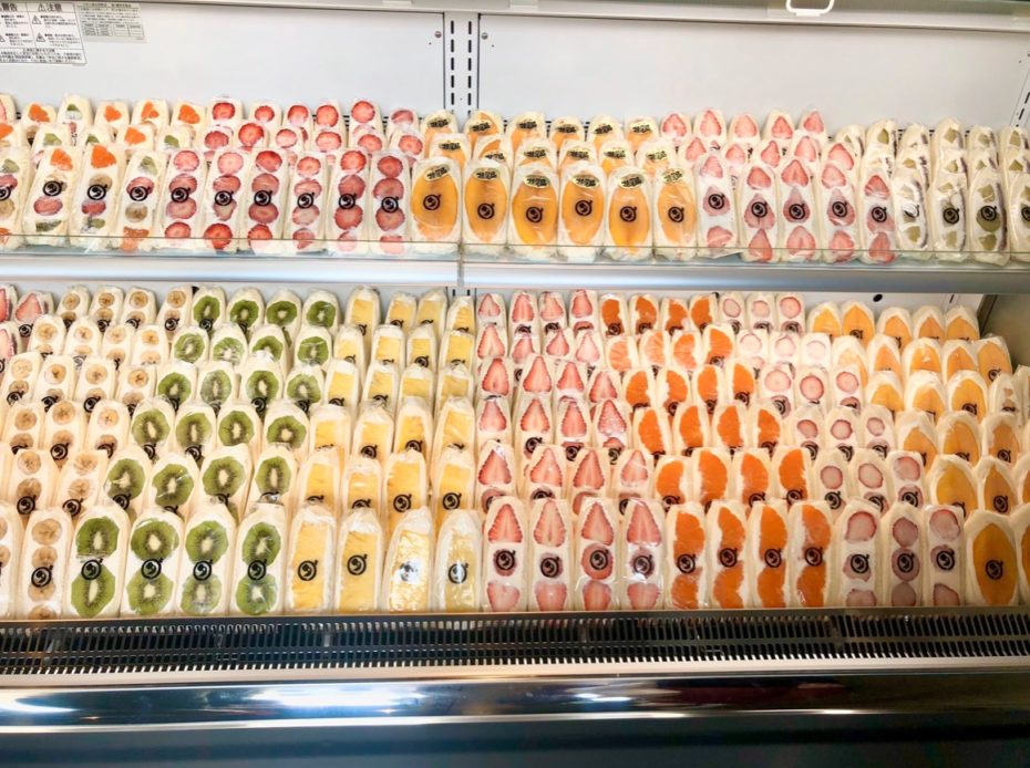 shelf of fruit sandwiches