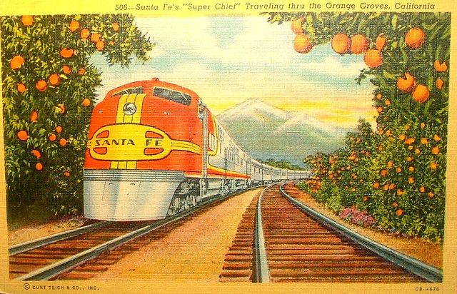 colour postcard of old train