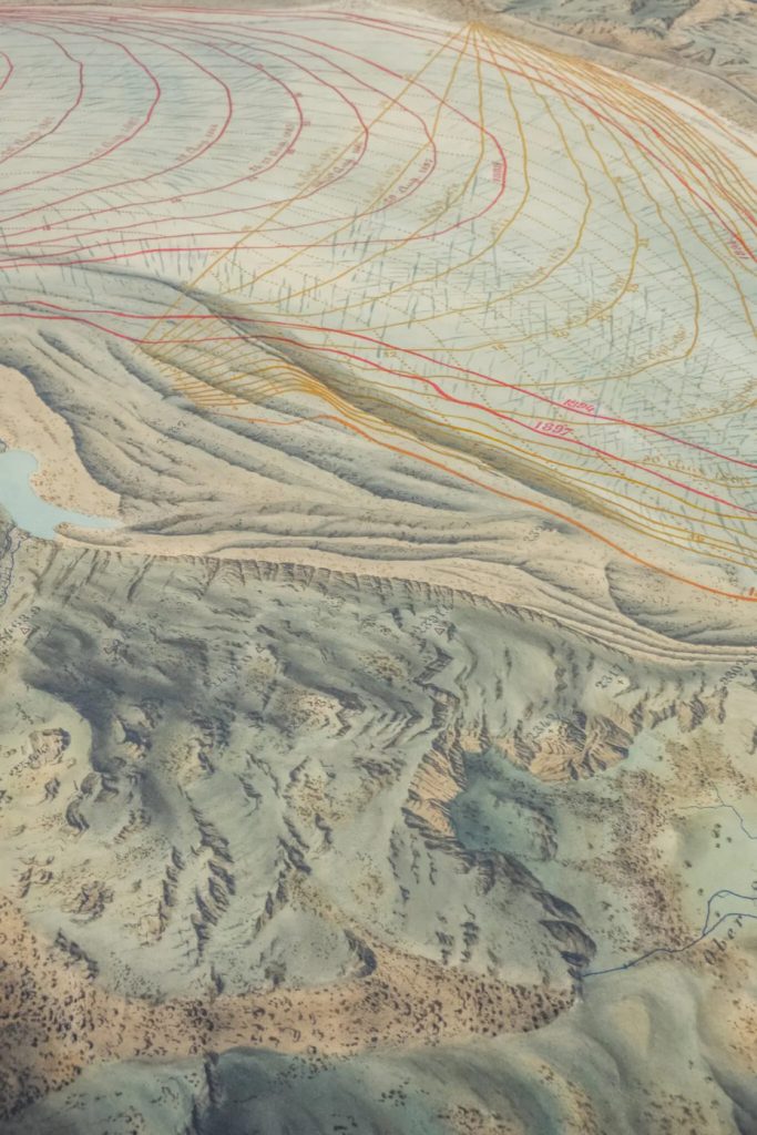 A hand-drawn map of the Rhone glacier