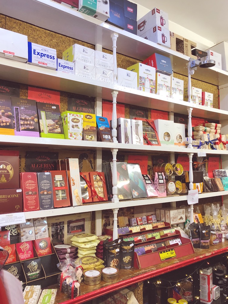 shelves filled with gourmet sweets