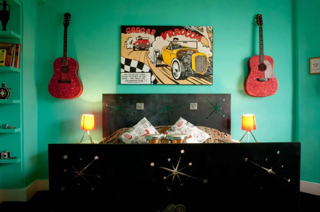 green painted bedroom