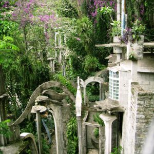 concrete structures amid trees