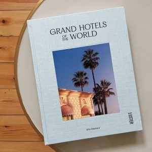 book with blue cover on a round table