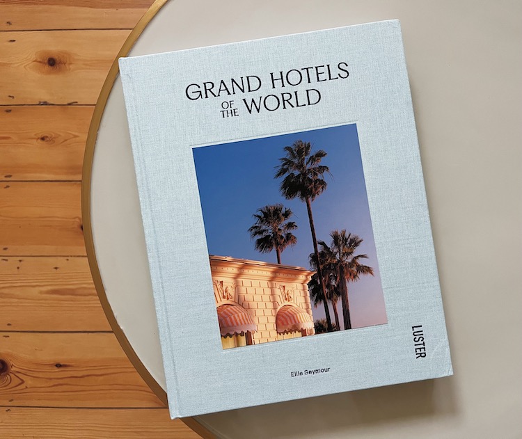 book with blue cover on a round table