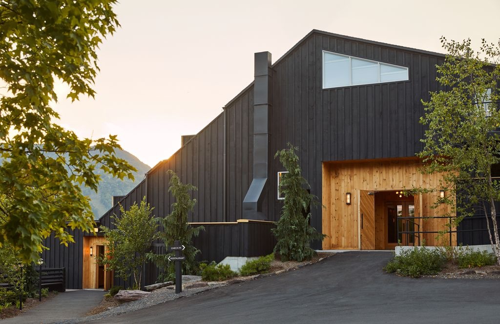 Dark timber exterior of Scribner’s Catskill Lodge in the Catskills, New York